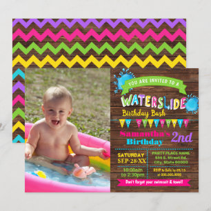 Convites Foto rosa-rosa-quente de aniversário de água, pous