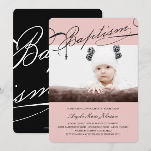 Convites Foto Rosa Rosa Rosary Cross Girl com Batismo Rotei