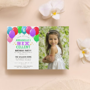 Convites Foto Roxa do Balão de Aniversário do 6 Sapente