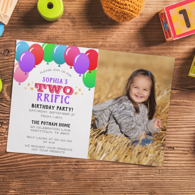 Convites Foto Roxa do Balão de segundo aniversário DUO (Criador carregado)