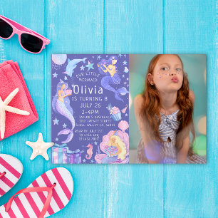 Convites Foto Roxa Nossa Pequena Sereia Todos Os Anos Anive