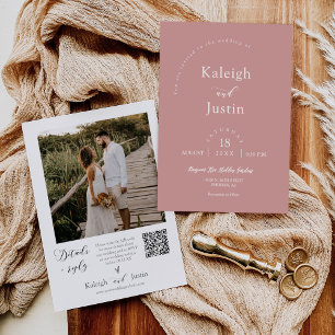 Convites Foto RSVP de Código QR de Casamento de Boho Rosa M