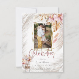 Convites Foto: Rustic Burgundy Pink Ivory Pampas Gras