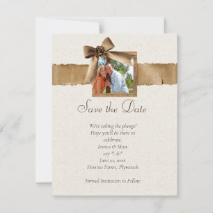 Convites Foto Rustic Burlap Salvar Data