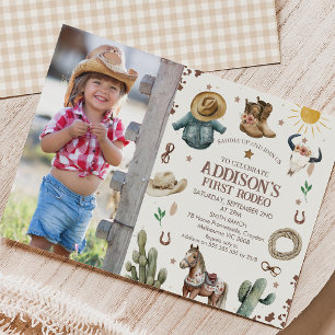 Convites Foto Rustic First Rodeo Wild West primeiro anivers