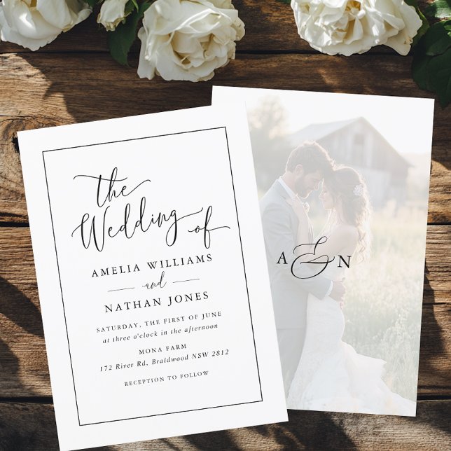 Convites Foto Rustic Script Black White Weding (Criador carregado)