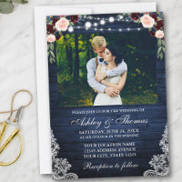 Foto Rústica Blue Wedding Floral Wood Lights Lace