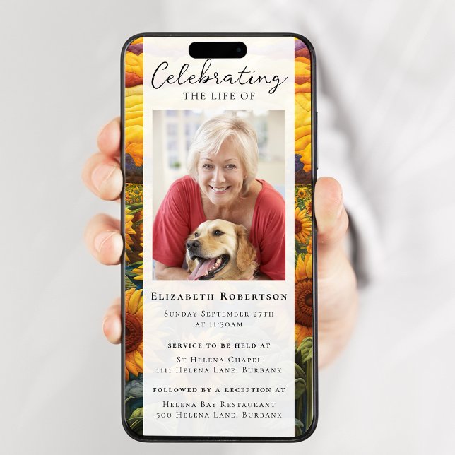 Convites Foto Rústica de Girassol Evento Digital Funeral (Criador carregado)