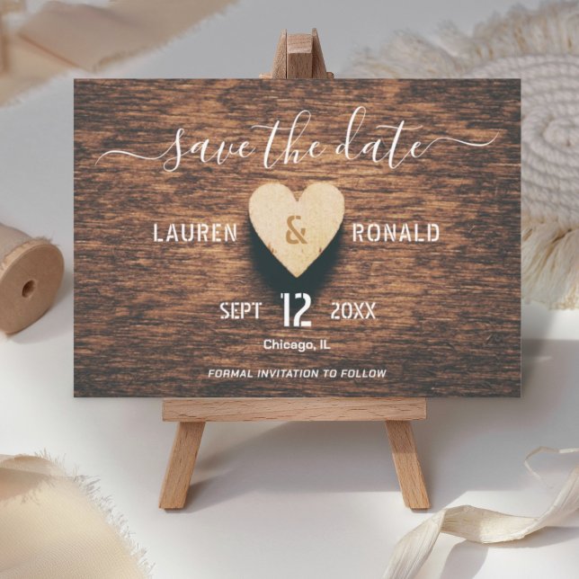 Convites Foto Rústica De Madeira Salvar O Casamento outono  (save the date wood invitation card)