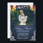 Convites Foto Rústica Do Casamento Floral Azul De Madeira L<br><div class="desc">As Luzes de Corda de Madeira Azul Rústica Lace Aquarela Foto Floral Convite De Casamento inclui rosas burgundy,  rosas cor-de-rosa,  rosas vermelhas,  girassóis e verde botânico.</div>