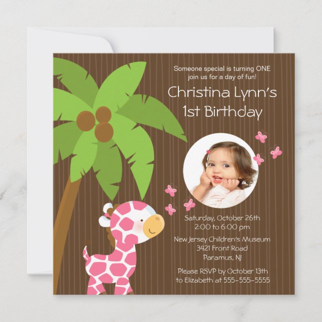 Convites Foto Safari Jungle Girafa Festa de aniversário (Frente)