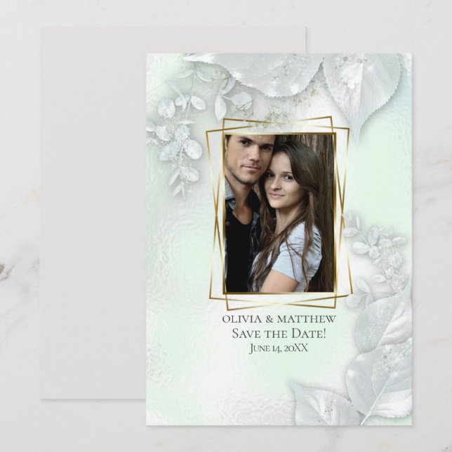 Convites FOTO SALVAR DATA | Honeydew Shimmery Folaves (Frente/Verso)