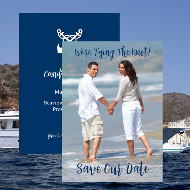 Convites Foto: Salvar Data, Marinho, Náutica, Casamento (Photo Save The Date Nautical Wedding Engagement Invitation)
