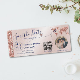 Convites Foto: Salve a data de embarque no mapa mundial QR