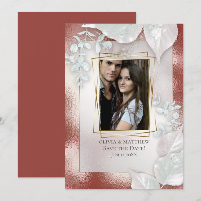 Convites FOTO SAVE THE DATE |  Terracotta Shimmer (Frente/Verso)