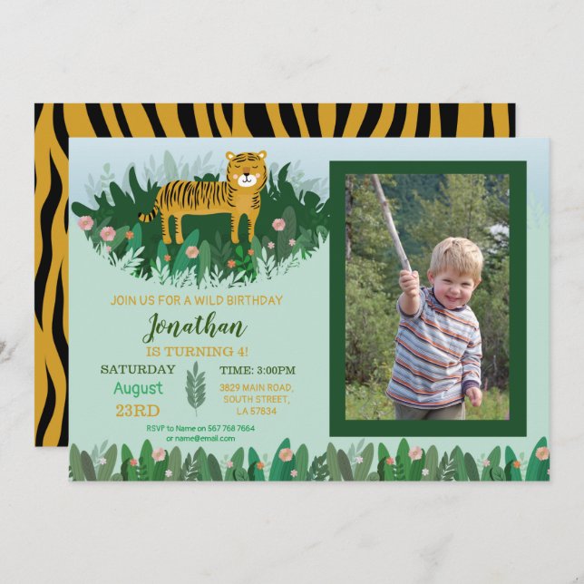 Convites Foto selvagem do safari do jardim zoológico do (Frente/Verso)