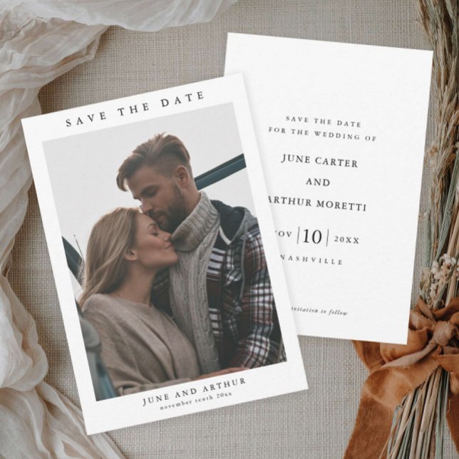 Convites Foto simples Casamento Salvar a Data (Simple photo wedding save the date announcement cards.)