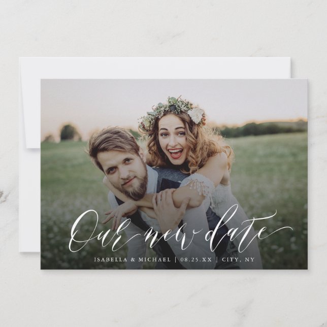 Convites Foto simples de caligrafia muda a data adiada (Frente)