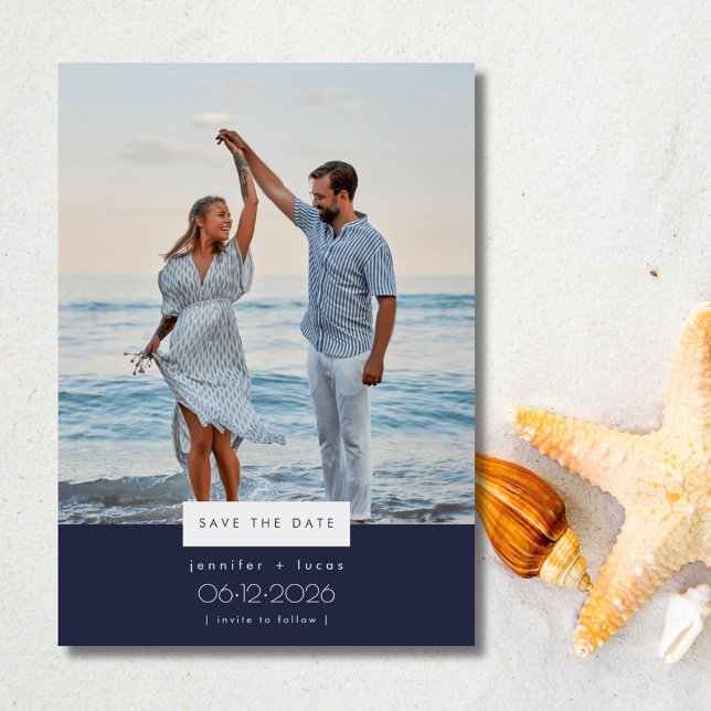 Convites Foto simples de casamento de praia Salvar a data (Simple Beach Wedding Photo Save the Date Invitation)