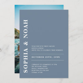 Convites Foto Simples de Casamento Elegante Azul Moderno