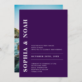 Convites Foto Simples de Casamento Elegante Roxo Moderno Es