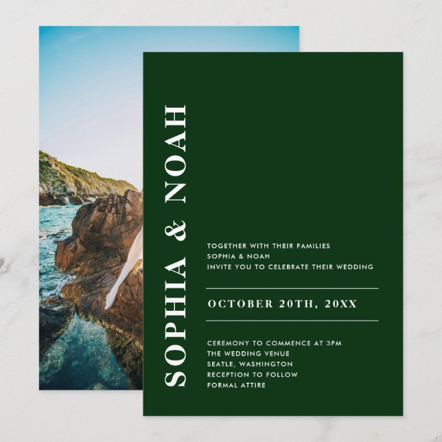 Convites Foto Simples de Casamento Elegante Verde Moderno E (Frente/Verso)