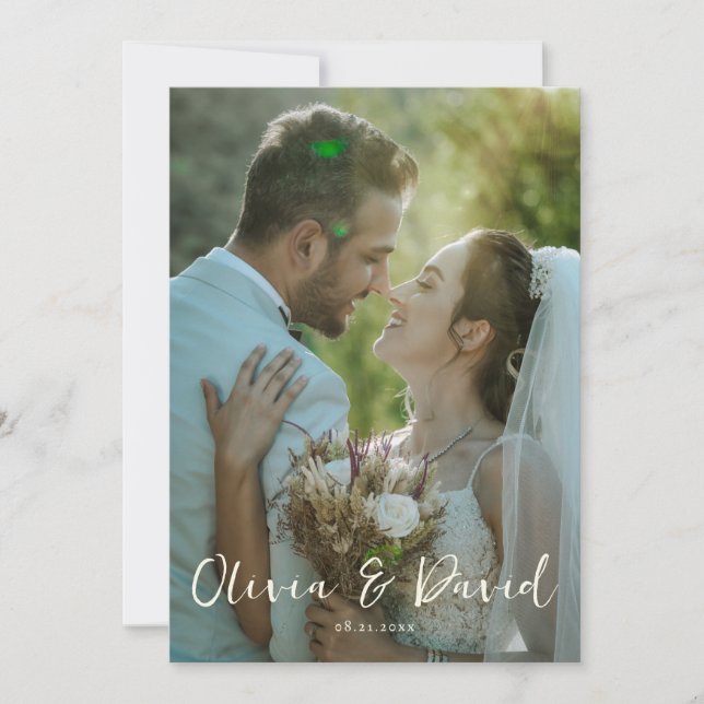 Convites Foto Simples de Casamento Romântico Elegante Cláss (Frente)