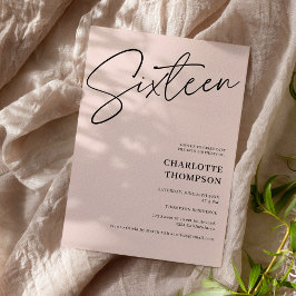 Convites Foto simples e elegante de blush preto Sweet 16