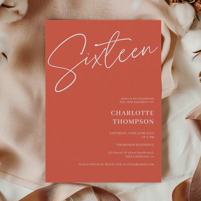 Convites Foto simples e elegante de terracotta Sweet 16 (Elegant simple modern terracotta photo Sweet 16 Invitation)