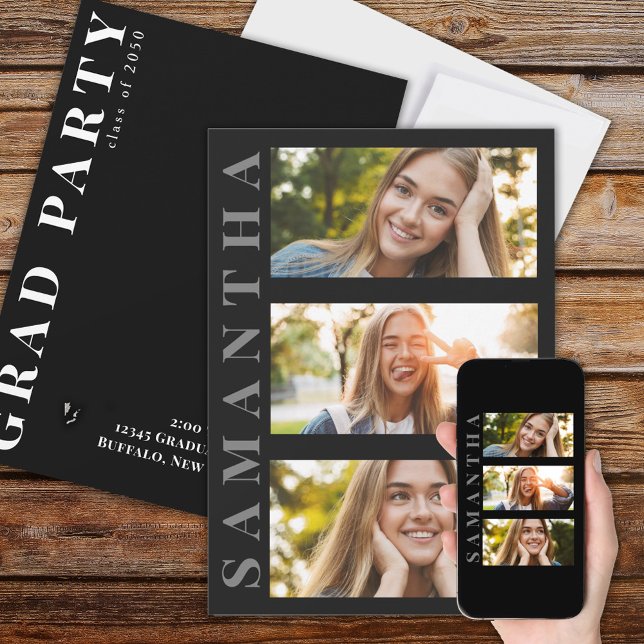 Convites Foto Simples e Moderna do formando Três (Criador carregado)