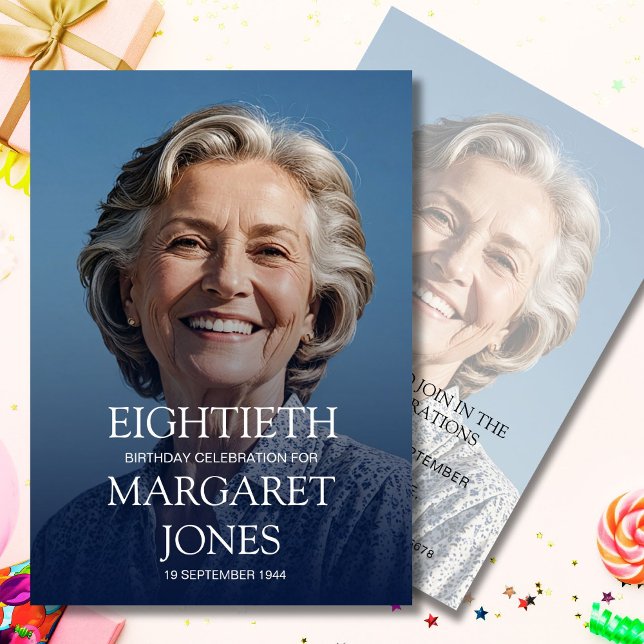Convites Foto simples Elegante de 80 Birthday (Criador carregado)