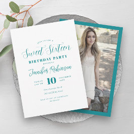 Convites Foto Simples Elegante Do Teal Sweet 16 Dezesseis