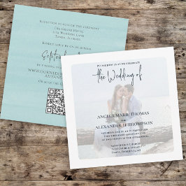 Convites Foto simples Elegante Turquesa QR Code RSVP Ocean
