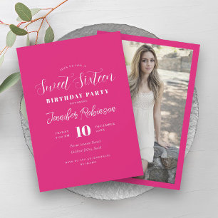 Convites Foto Simples Rosa Quente Sweet 16 Dezesseis