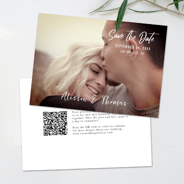 Convites Foto Simples Salvar Data QR Code Invitation (Simplify your RSVP with our QR code save-the-date, adding an unforgettable touch to your special day)