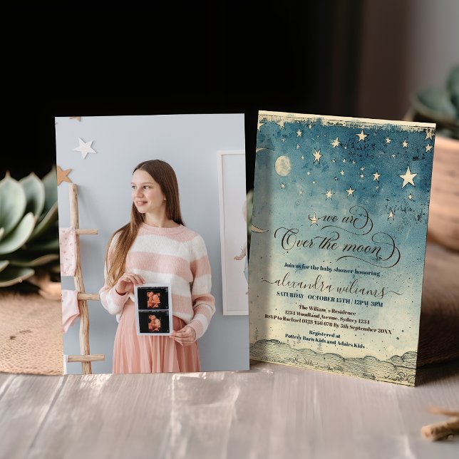 Convites Foto sobre o Chá de fraldas Azul das Estrelas da L (Criador carregado)