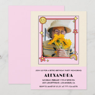 Convites Foto Sol Arco-íris Retrô Aniversário de 93 anos Ro