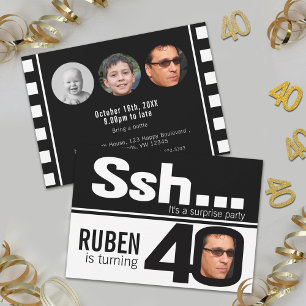 Convites Foto: ssh men black white aniversário de 40 anos 4