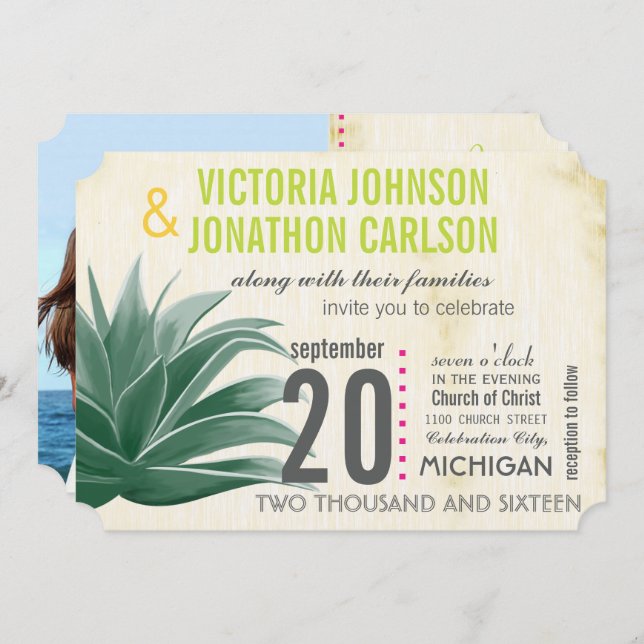 Convites Foto Suculente Aloe Limão Rosa Hydrangea Casamento (Frente/Verso)