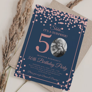 Convites Foto SURPRESA 50º Aniversário Dourado Rosa Azul Ma