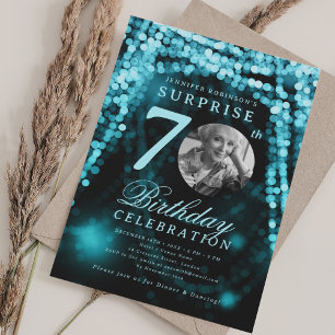 Convites Foto SURPRESA 70º Aniversário Turquesa Glam