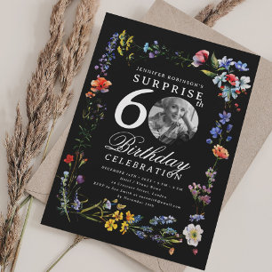 Convites Foto Surpresa de flor selvagem 60º Aniversário Pre