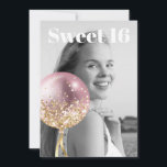 Convites *~* FOTO Sweet 16 Birthday Rosa Balloon AP29<br><div class="desc">(procure designs semelhantes no AP29 em vários produtos)((Este design pode ser adaptado facilmente a QUALQUER IDADE ou EVENTO )) Consulte a página se precisar de ajuda. *~* Energy Enhanced SWEET 16 Convite de aniversário. Altere / Edite o texto e a FOTO da doce 16 Birthday Girl. Abstrato Artsy Girly Chic...</div>