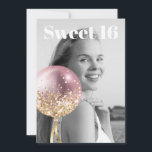 Convites *~* FOTO Sweet 16 Birthday Rosa Balloon AP29<br><div class="desc">(procure designs semelhantes no AP29 em vários produtos)((Este design pode ser adaptado facilmente a QUALQUER IDADE ou EVENTO )) Consulte a página se precisar de ajuda. *~* Energy Enhanced SWEET 16 Convite de aniversário. Altere / Edite o texto e a FOTO da doce 16 Birthday Girl. Abstrato Artsy Girly Chic...</div>
