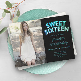 Convites Foto: Teal Turquoise Black Balloons Sweet 16