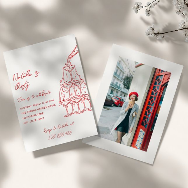 Convites Foto: Torre de champanhe desenhada à mão Trinta e  (Criador carregado)