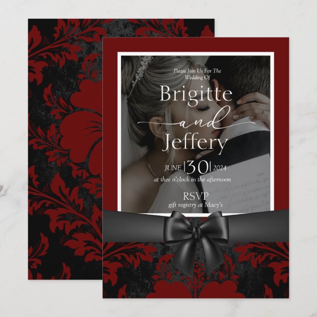 Convites Foto tradicional de casamento e preto (Frente/Verso)