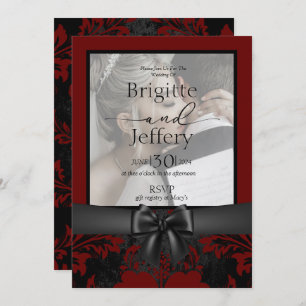 Convites Foto tradicional de casamento vermelha e negra