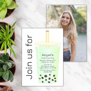 Convites Foto: Trendy Modern Light Green Boba Tea Aniversár