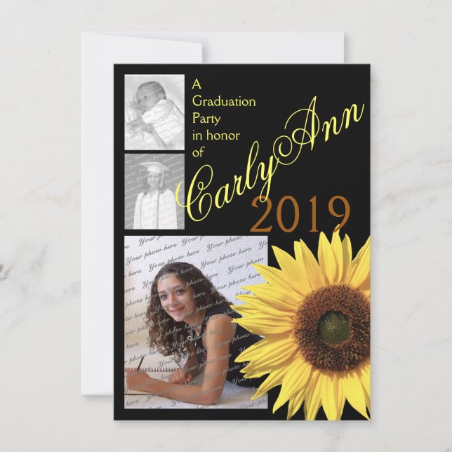 Convites Foto Tripla Sunflower (Frente)